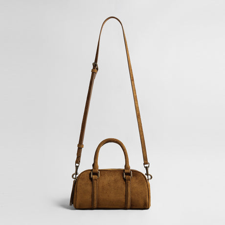 Vintage Suede Mini Boston Bag – Leather Top Handle & Crossbody Bag