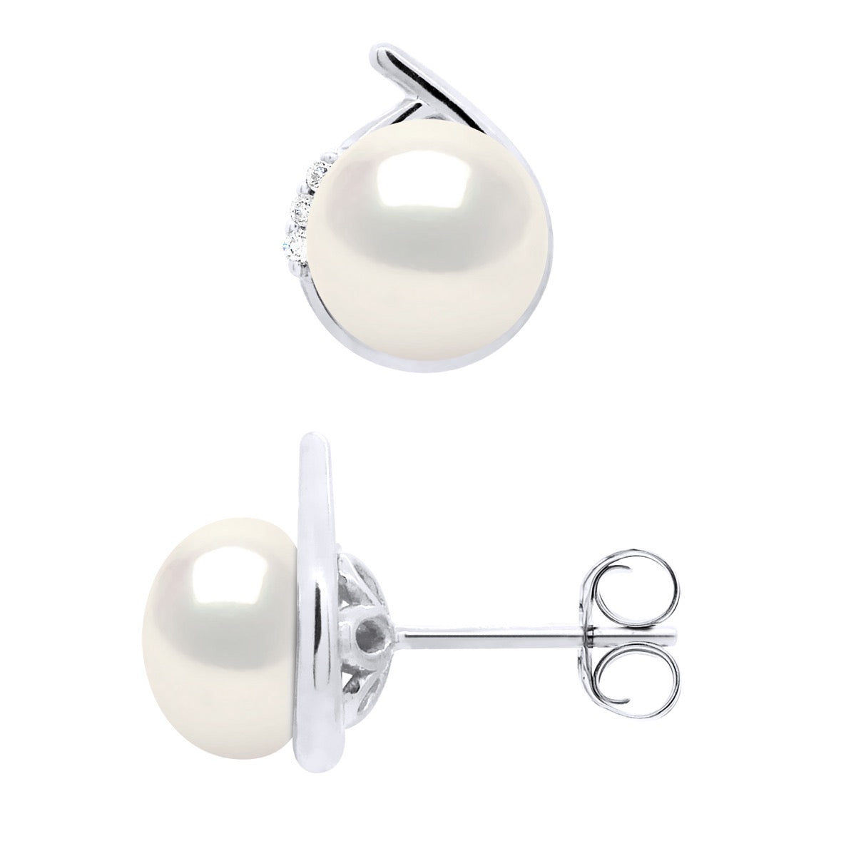 Earrings Surroundings Diamonds 0,03 Cts White Gold - Natural White - Diameter 10 mm