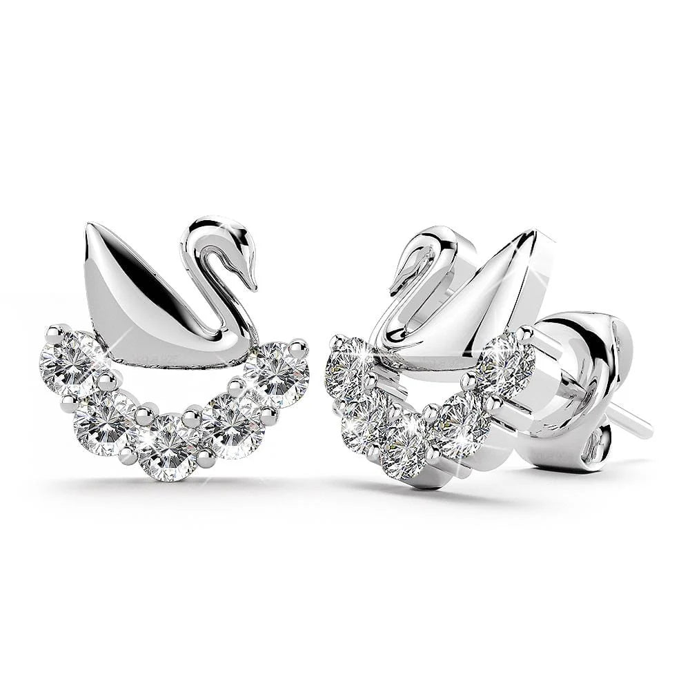 Solid 925 Sterling Silver Swans Upon Stars Earrings
