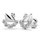 Solid 925 Sterling Silver Swans Upon Stars Earrings