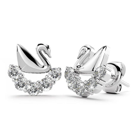 Solid 925 Sterling Silver Swans Upon Stars Earrings