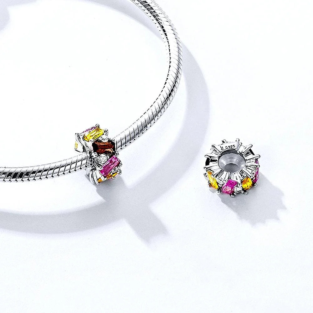 Solid 925 Sterling Silver Multicolour Brilliant CZ Charm