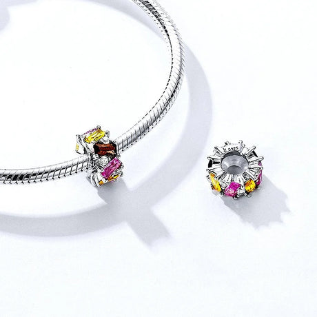 Solid 925 Sterling Silver Multicolour Brilliant CZ Charm