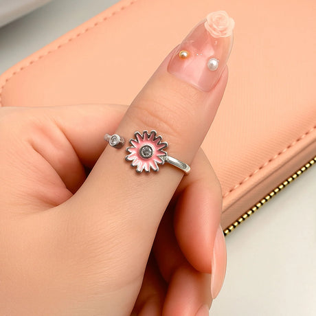 Adjustable Pink Daisy Flower with Diamonelle Ring