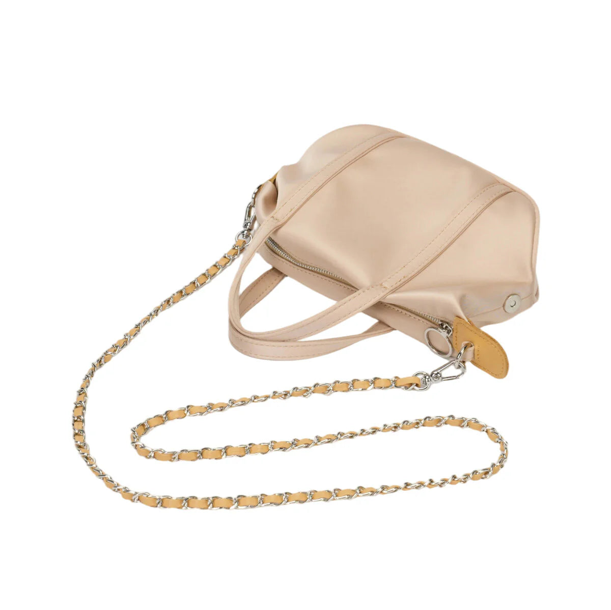 BAMEI Mini Triacetate Satin Boston Bag with Leather Chain Strap - Nude