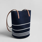 Navy Striped Canvas Bucket Tote - Navy