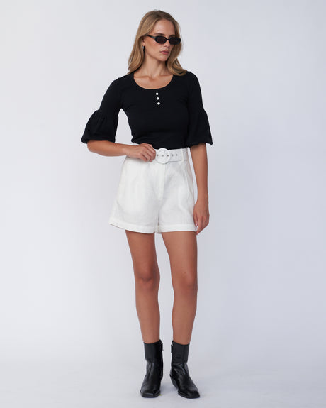 Amelius Frances Three Quarter Puff Sleeve Knit - Black