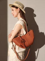 Valencia Knot Leather Tote Bag - Brown