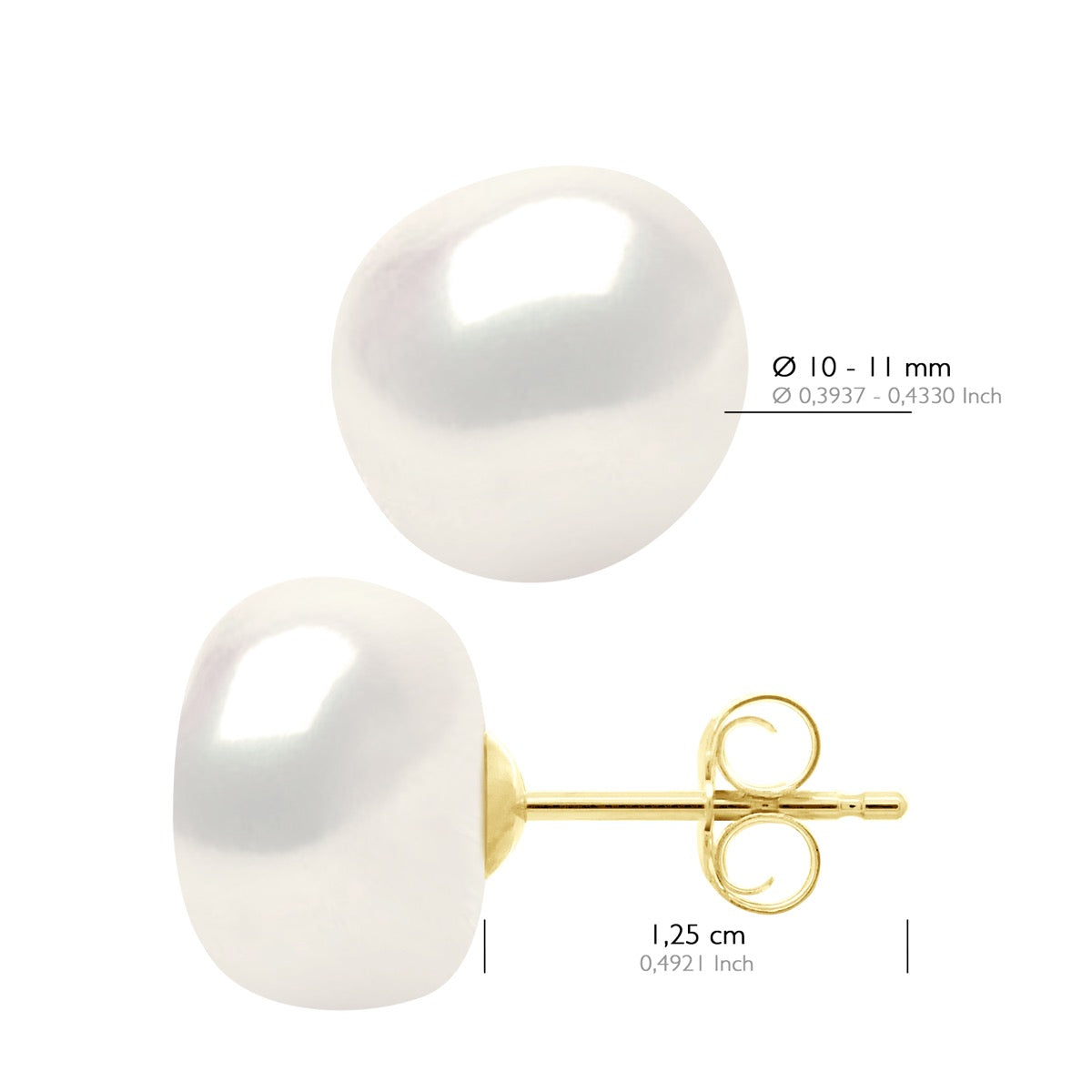 Earrings Yellow Gold - Natural White - Longueur 42 cm