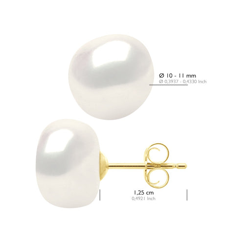 Earrings Yellow Gold - Natural White - Longueur 42 cm