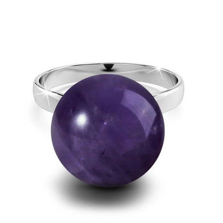 Solid 925 Sterling Silver Spherical Amethyst Gem Ring