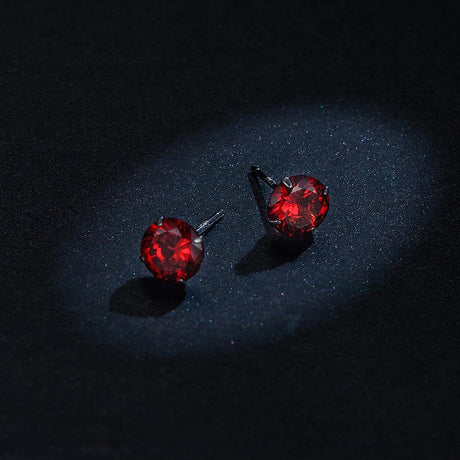 Solid 925 Sterling Silver Scarlet Diamond Round Cut Four Prong Stud Earrings