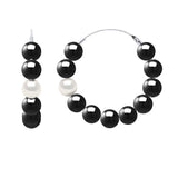 Earrings Freshwater Pearl & Black Obsidian White Sterling Silver