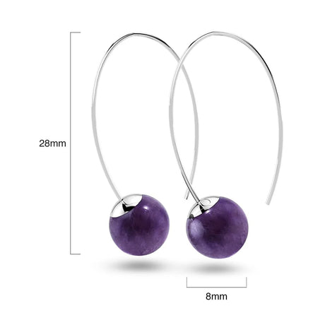 Solid 925 Sterling Silver Round Amethyst Dangle Earrings