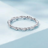 Solid 925 Sterling Silver Twisted Crystal String Ring
