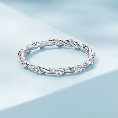 Solid 925 Sterling Silver Twisted Crystal String Ring