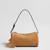 Suede Cylinder Shoulder Bag – Adjustable Crossbody Bag with Pony Charm
