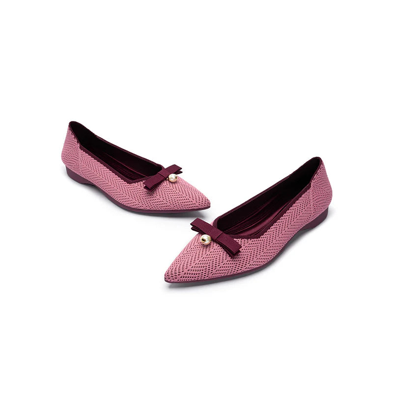 Sarah Casual Pearl Bow Commuter Flats - Pink