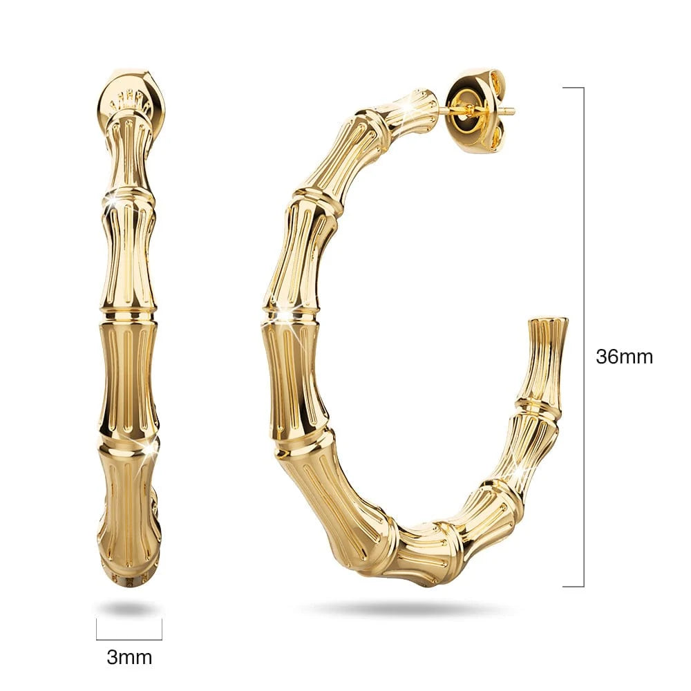 Bullion Gold Bamboo Connector Hoop Gold Layered Earrings