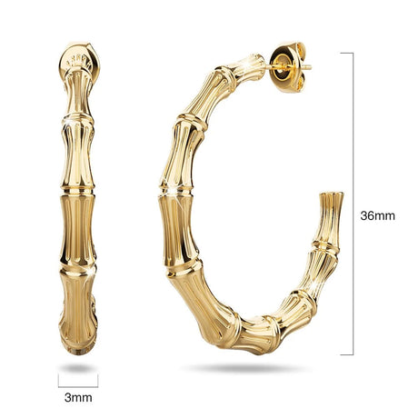 Bullion Gold Bamboo Connector Hoop Gold Layered Earrings