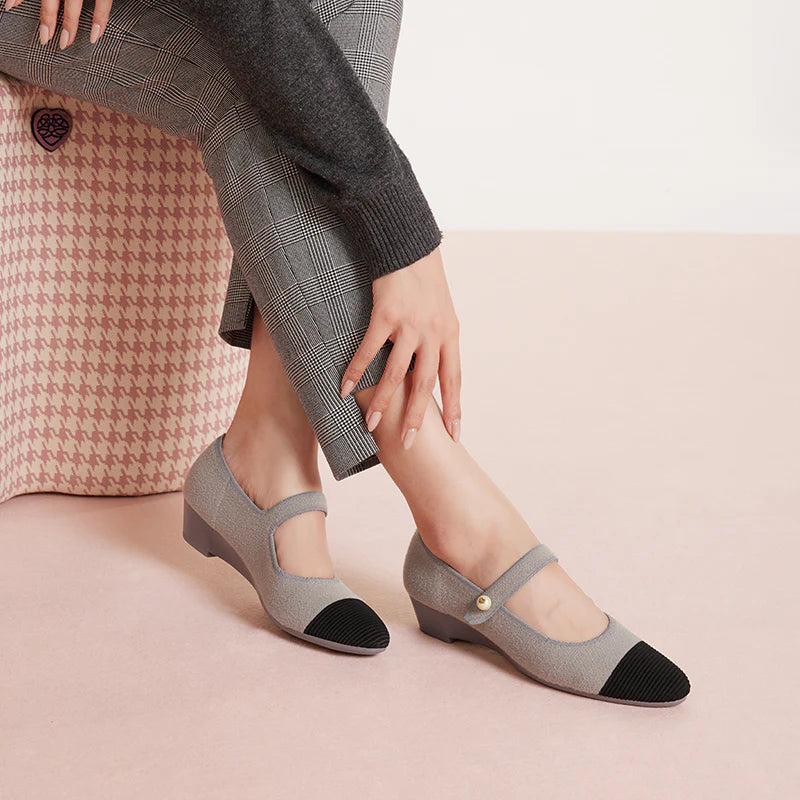 Vintage Tweed Low Heel Mary Jane Shoes - Grey
