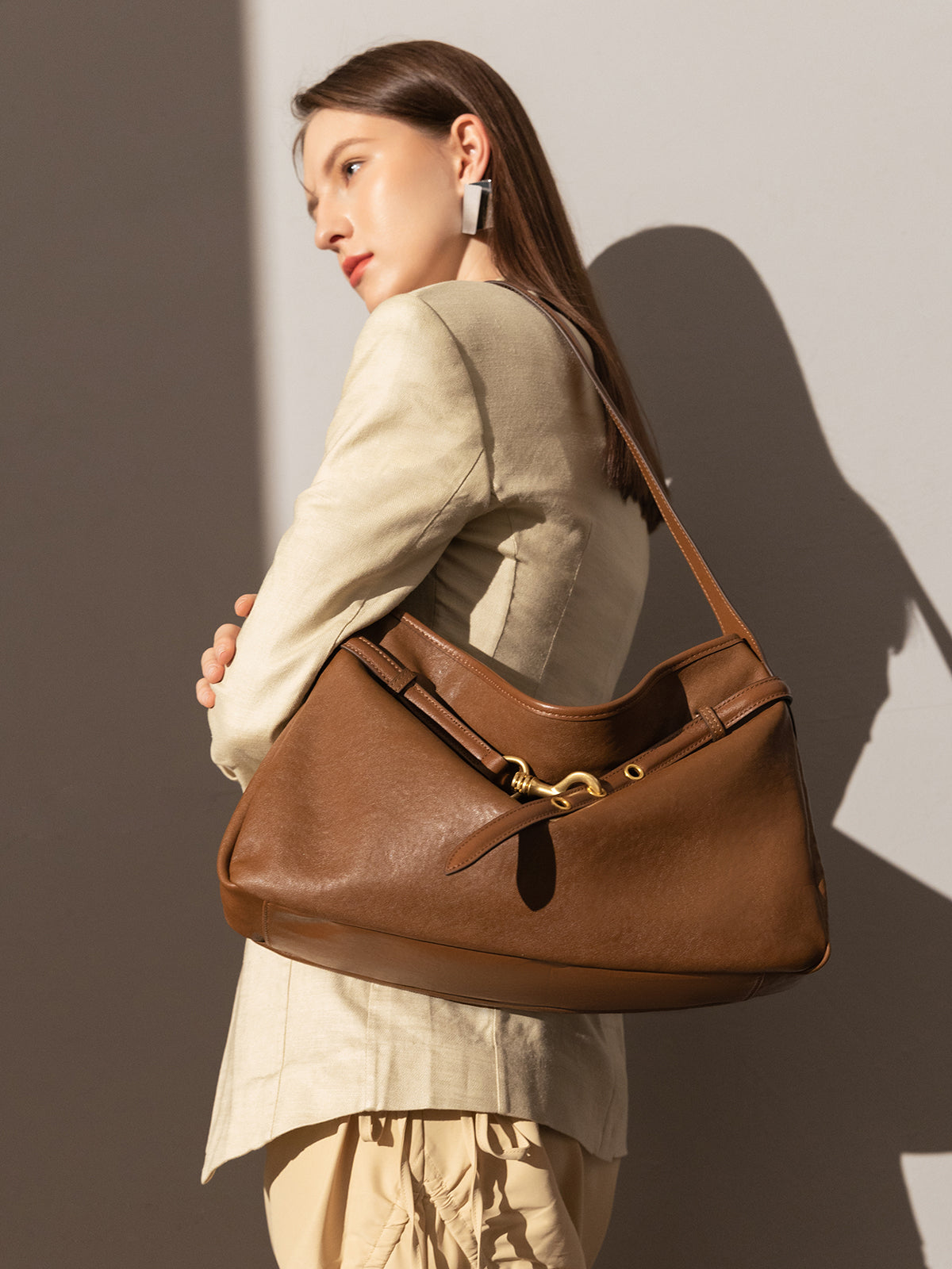 Harper Slouchy Leather Hobo Bag - Brown