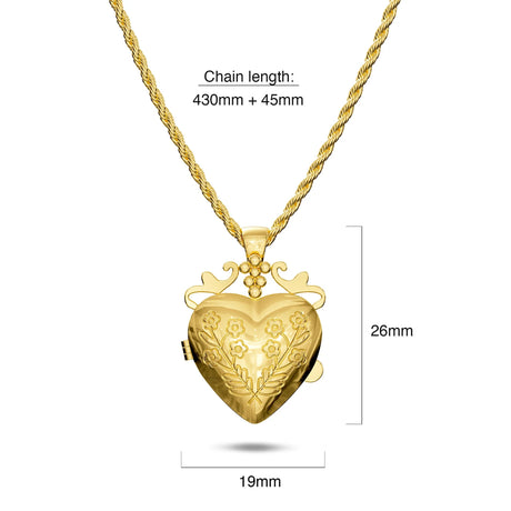 Bullion Gold Floral Heart Photo Locket Necklace