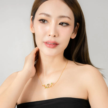 Krystal Couture Petalia Olive Green Necklace Featured SWAROVSKI Crystals in Gold