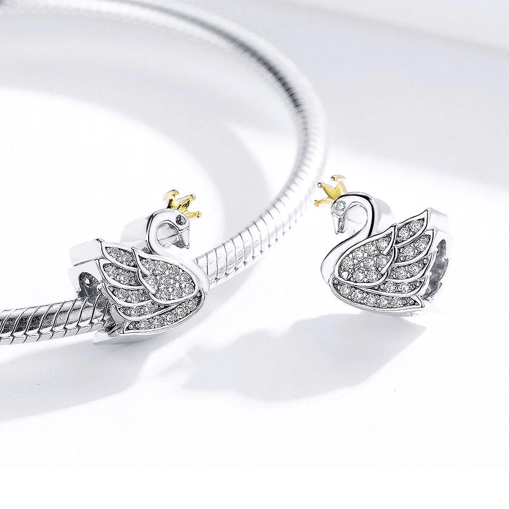 Solid 925 Sterling Duchess Swan CZ Charm