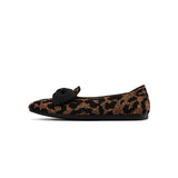 Bow Detail Round Toe Knit Flat Loafers - Leopard