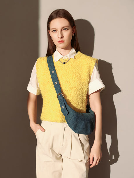 Luna Denim Crescent Shoulder Bag - Blue