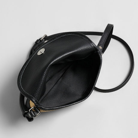 Handwoven Straw Saddle Crossbody - Black