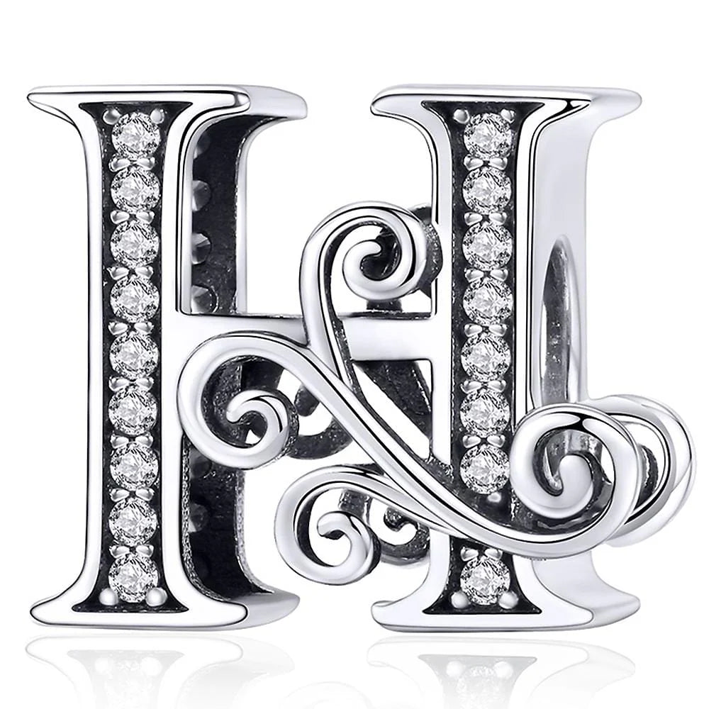 Solid 925 Sterling Silver Vintage Inspired Antique Alphabet Charm