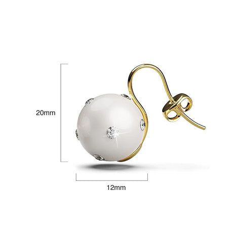 Krystal Couture Crystal Embellished Large Round Shell Pearl Hook Back Earrings