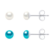 Manufacture Royale 2 Pair Earring Set Freshwater Pearl & Turquoise White