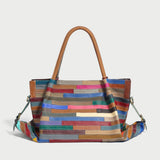 Multicolor Brick Patchwork Large Leather Tote Bag - Rainbow