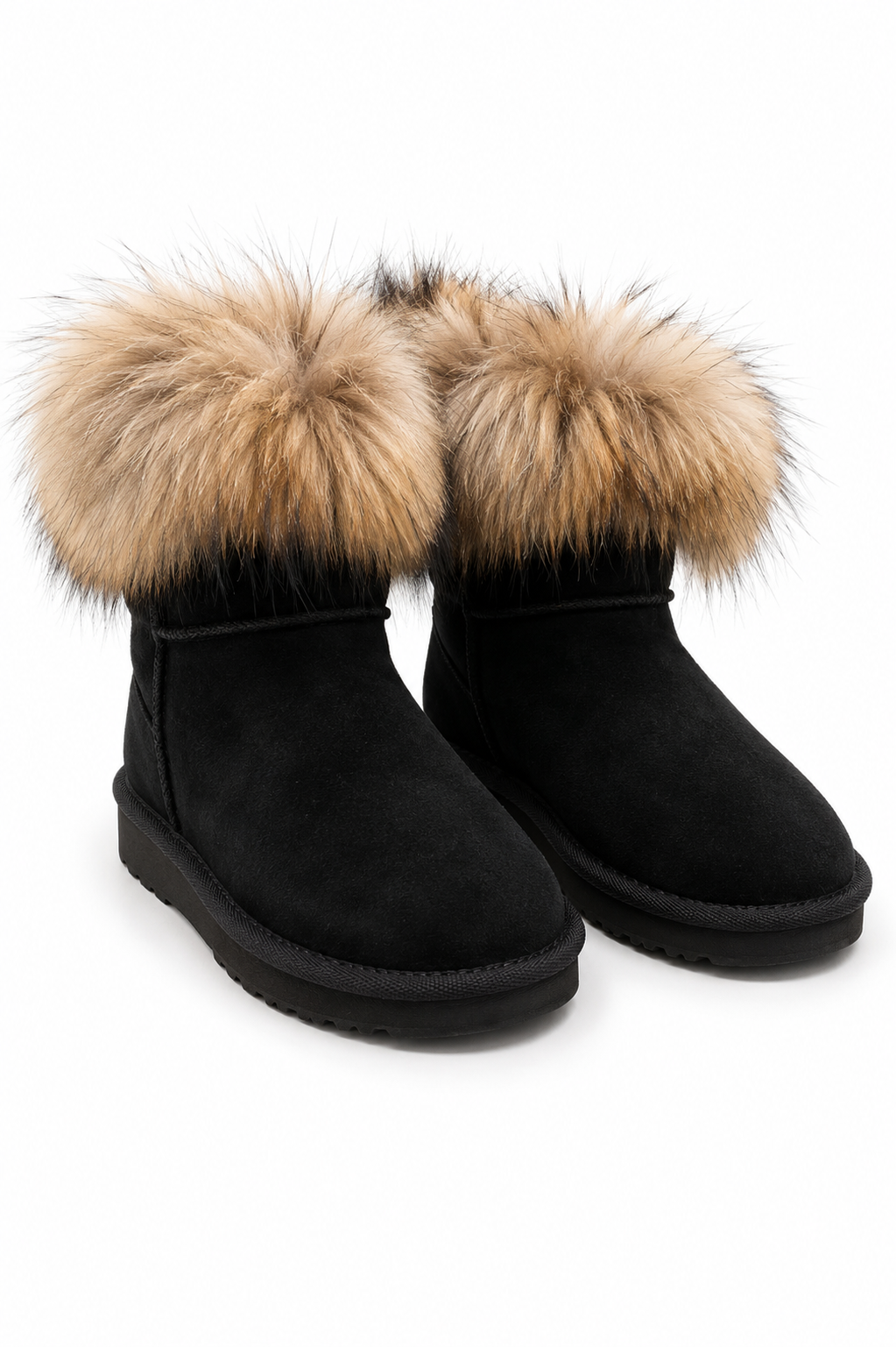 Australian Leather Ugg Fur Short Uggs - Black - AU8