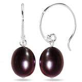 Solid 925 Sterling Silver Freshwater Pearl Drop Earrings Black