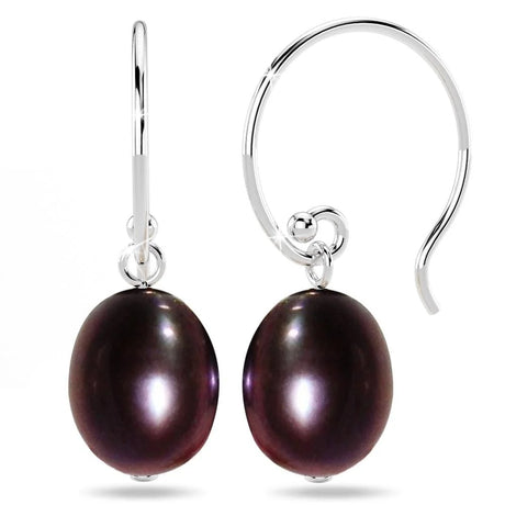 Solid 925 Sterling Silver Freshwater Pearl Drop Earrings Black