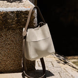 Nalandu Pebbled Leather Bucket Bag - Ivory