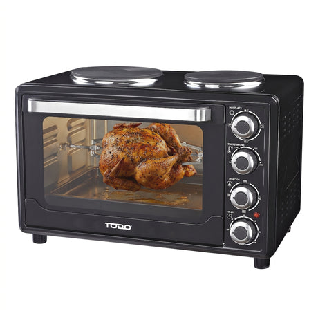 TODO 30L Benchtop Electric Oven Twin Hot Plates Rotisserie Two Hotplate 10A Amp
