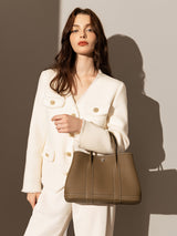 La Rochelle Pebbled Leather Top Handle Tote Bag - Taupe