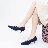 Countess Cross-Strap Kitten Heels - Navy