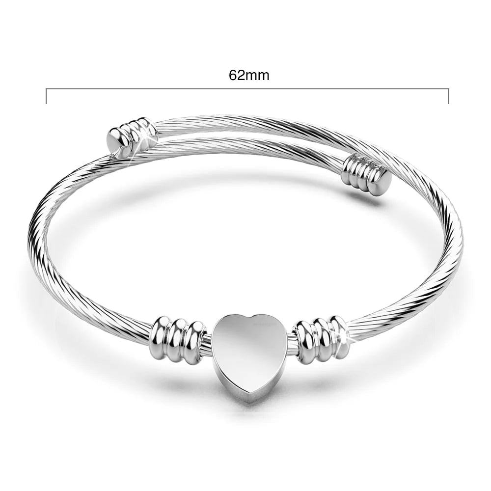 Bullion Gold Heart Motif Charmed Stretched Spiral Coil Bangle White Gold Layered
