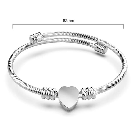 Bullion Gold Heart Motif Charmed Stretched Spiral Coil Bangle White Gold Layered
