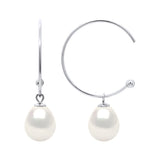 Hoop Drop Earrings Freshwater Pearl White Sterling Silver 9-10mm