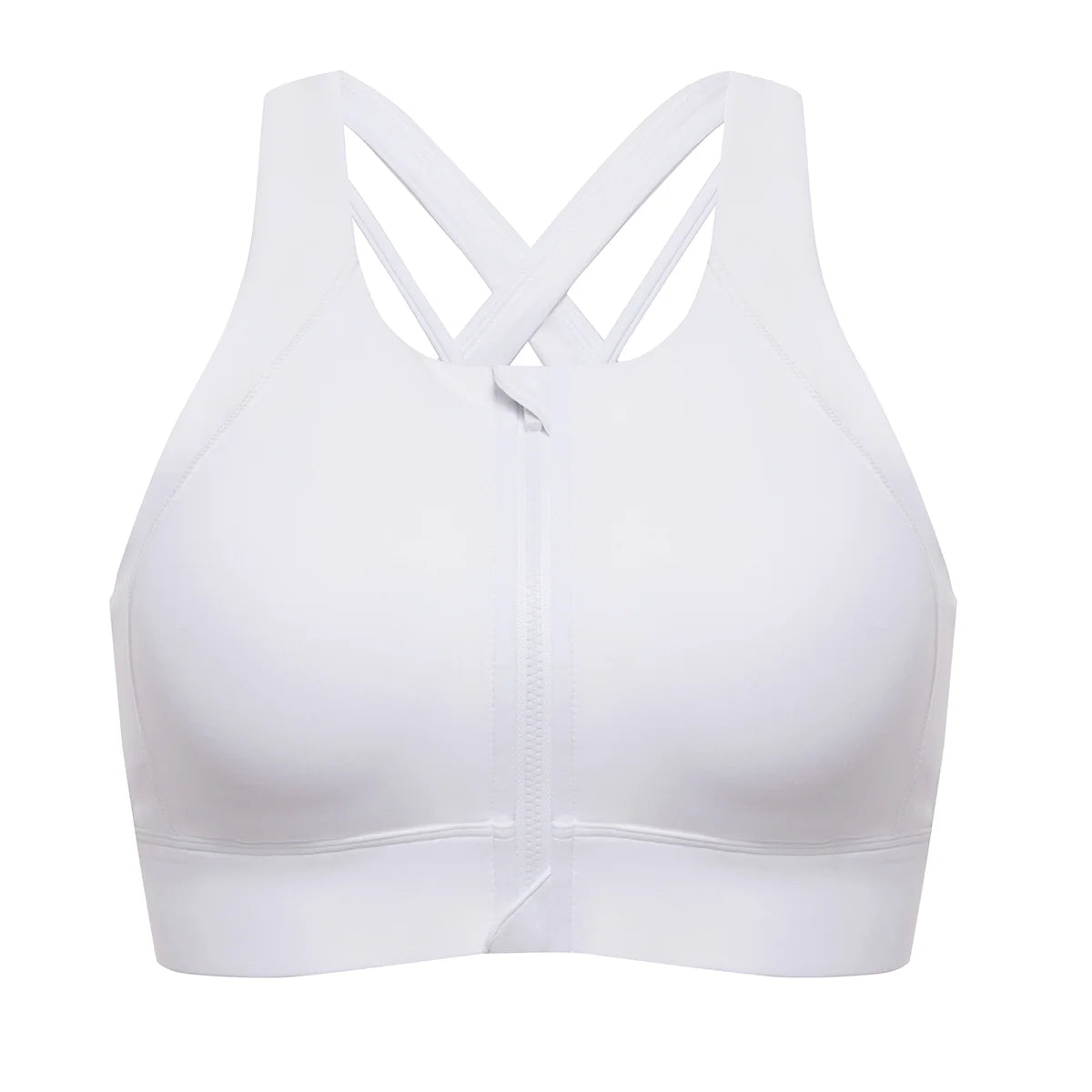 Power On Zip Front Racerback High Impact Sports Bra - White