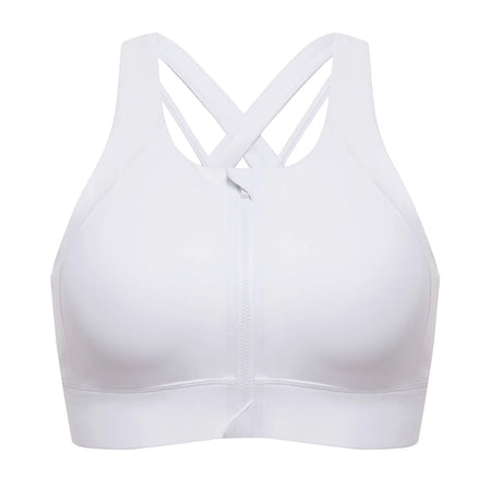 Power On Zip Front Racerback High Impact Sports Bra - White