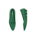 Diagonal Cut Knit Pointed Toe Wedge Flats - Green
