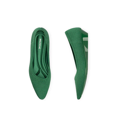 Diagonal Cut Knit Pointed Toe Wedge Flats - Green